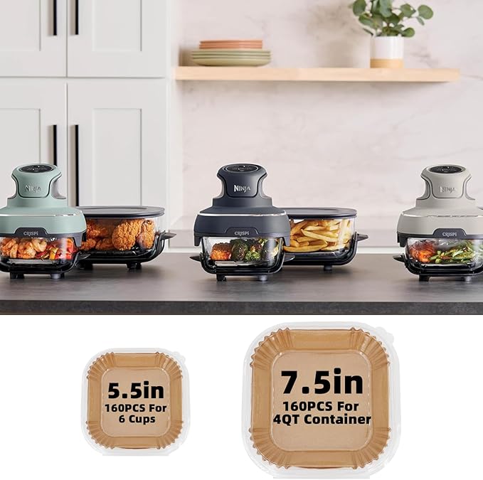 Air Fryer Liners for Ninja Crispi,160+160Pcs Parchment Paper for Ninja Crispi 4-in-1 Portable Glass Air Fryer Cooking System,Disposable Ninja Crispi Air Fryer Accessories