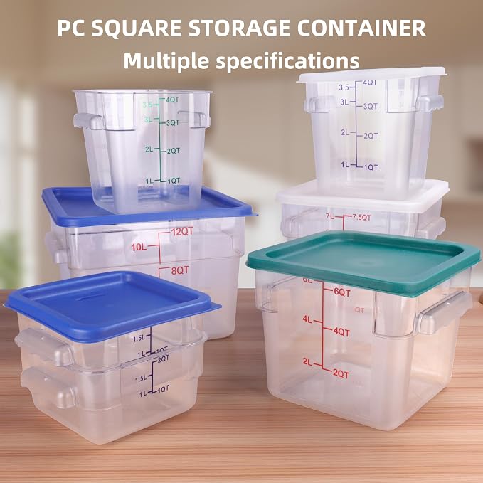 2 Pack RED Square Food Storage Container With Lid,Commercial Storage Box With Scale & Handle,Cake Making,Dough Marinating Meat,Kitchen Supplies (4 Quart)
