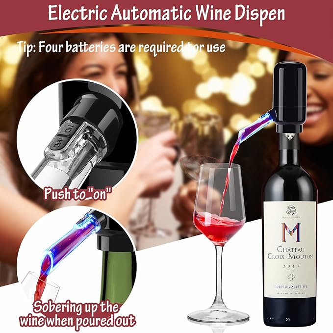 BLUBYEES Electric Wine Aerator Pourer,Portable One-Button Wine Dispenser Machine and Wine Decanter Multi-Smart Automatic Filter Wine Pourer for Red Wine,Best Wine Gifts for Women and Wine Lovers