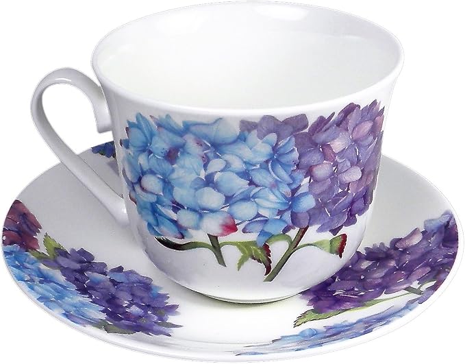Roy Kirkham Jumbo Breakfast Tea Cup and Saucer in Hydrangea Design | Made in England UK