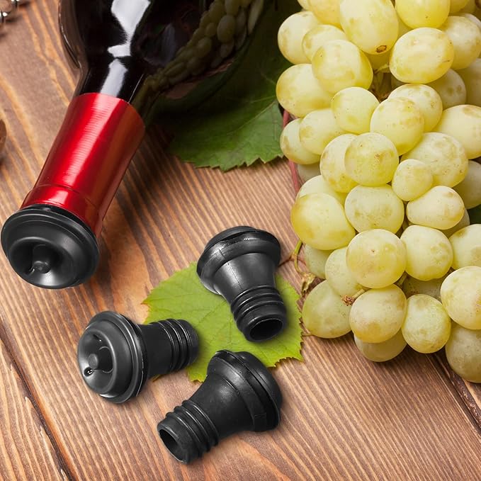 Honoson 24 Pieces Wine Stopper Resealable Pump Vacuum Silicone Saver Practical for Kitchen Supplies Bottle Tools (Black)