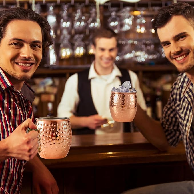 Tessco 12 Pcs Moscow Mule Mugs 16 oz Copper Mugs Kit 304 Hammered Copper Plated Stainless Steel Mule Cups for Cold Drinks Coffee Beer Wine Chilled Drink(Trendy Style,Rose Gold)