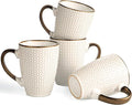 Ceramic Coffee Mug Set - 16 Oz Large Coffee Mugs - Embossed Stoneware Cups with Handle for Latte Tea Cappuccino Cocoa - Microwave Dishwasher Safe - Set of 4 - flower Pattern