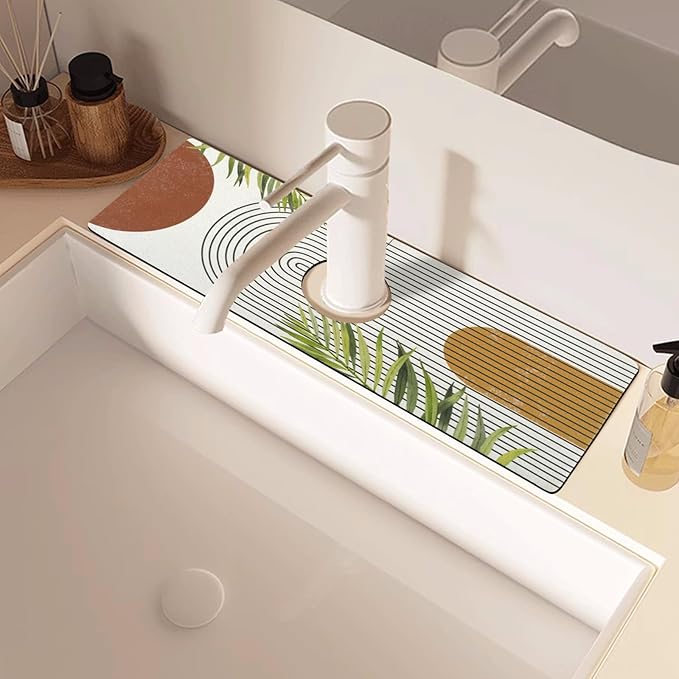 Sink Faucet Absorbing Mat, 2 Pack Drying Mat Around Faucet Sink Splash Guard Behind Faucet Sinkmat For Kitchen Bathroom Island Rv 15 * 5.5 Inch (38 * 14 cm)