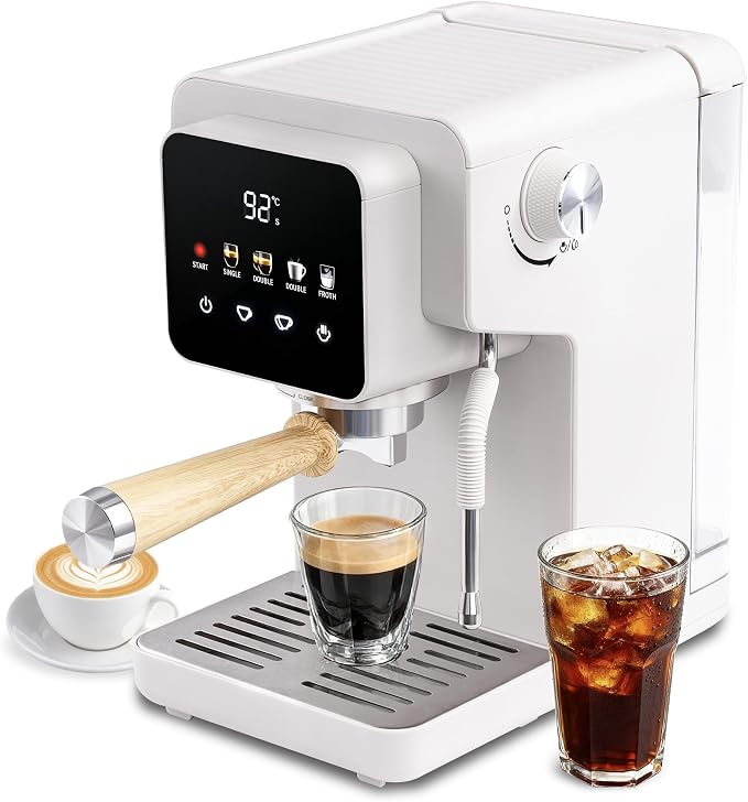 Touchscreen Espresso Machine with Steam Wand, 40.6oz Water Tank | Milk Frother for Cappuccino, Latte, Compact Design, Quick Thermoblock Heating System, 40.6oz Removable Water Tank