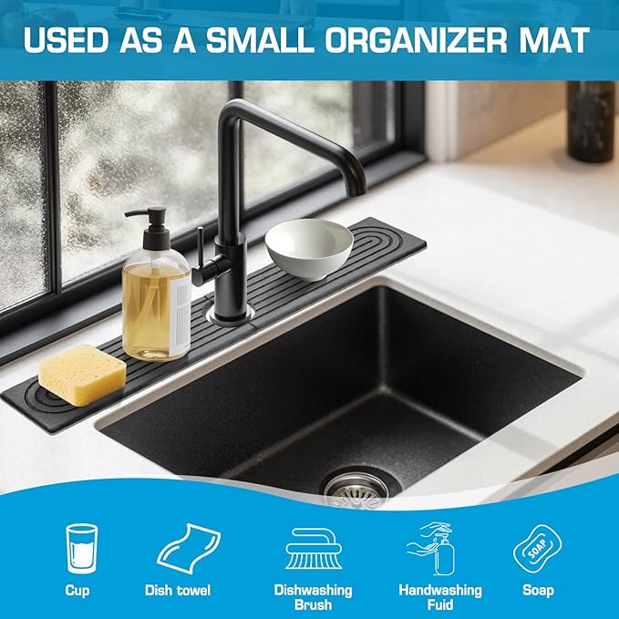 Faucet Mat for Kitchen Sink, Diatomite Quick Drying Tray, Long 23.6'' Kitchen Sink Splash Guard and Bathroom Stone Tray for Counter. Super Absorben. (Dark Gray-Rectangle, 23.6" x 4")
