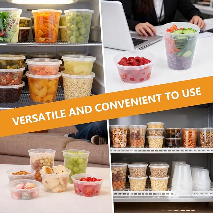 NESCCI 72 Sets (144-Piece) Deli Containers with Lids,24oz X 72 Set Each, Leak-Proof & BPA Free Airtight Takeout Plastic Food Storage Containers for Soup, Meal Prep, Microwave/Freezer Safe