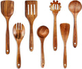Mooues Wooden Spoons for Cooking, Wooden Utensils for Cooking Natural Teak Wooden Kitchen Utensils Set Comfort Grip (7 PCS SET)