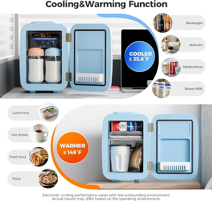 Mini Fridge for Bedroom - 4 Liter/6 Can Mini Makeup Fridge, 110V AC/ 12V DC Portable Thermoelectric Cooler&Warmer for Skincare, Drink, Cosmetic, Medicine, Small fridge for Bedroom, Office, Dorm, Car