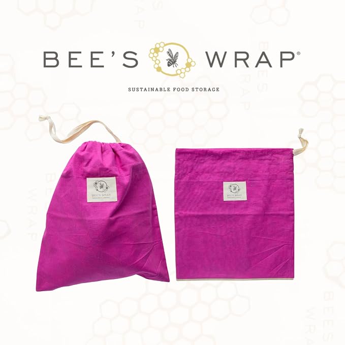 Bee’s Wrap Beeswax Bread Bag - 2 Meadow Magic Reusable Beeswax-Lined Bread Storage Bags - Breathable & Sustainable Homemade Bread Saver - Plastic Free Eco-Friendly Alternative