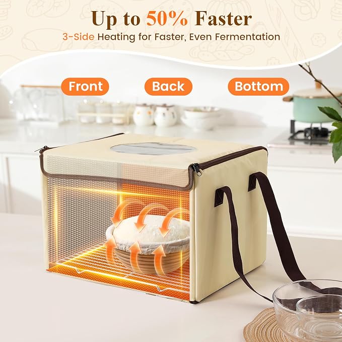 Bread Proofing Box with Temp & Timer Control – Foldable Bread Proofer for Dough, Sourdough, Pizza & Yogurt – Large Proofing Container for 3D Filament Drying, with NTC Sensor & Bonus Shelf