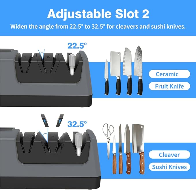 5-in-1 Electric Knife Sharpener for Kitchen Knives, Scissor Sharpener with 3-Speed & 100% Diamond Abrasives-Quickly Sharpening for Straight, Serrated, Meat Cleaver, Ceramic Knives & Kitchen Knives