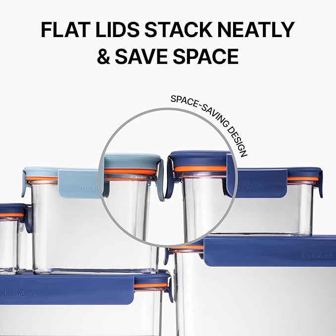LocknLock Tritan Plastic Bisfree Modular Plus Food Storage Container Set, BPA-Free, Stackable, Dishwasher and Freezer-Safe, 24-Piece Set with 12 Boxes and 12 Lids, Navy