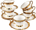 Coffee Mugs Set, 5.0 oz Ceramic Tea Cup with saucer, Espresso Cups 6-piece Rose Tea Cups and Saucers, Stackable Cups, for Latte, Cappuccino, Mocha, Cocoa (Golden)