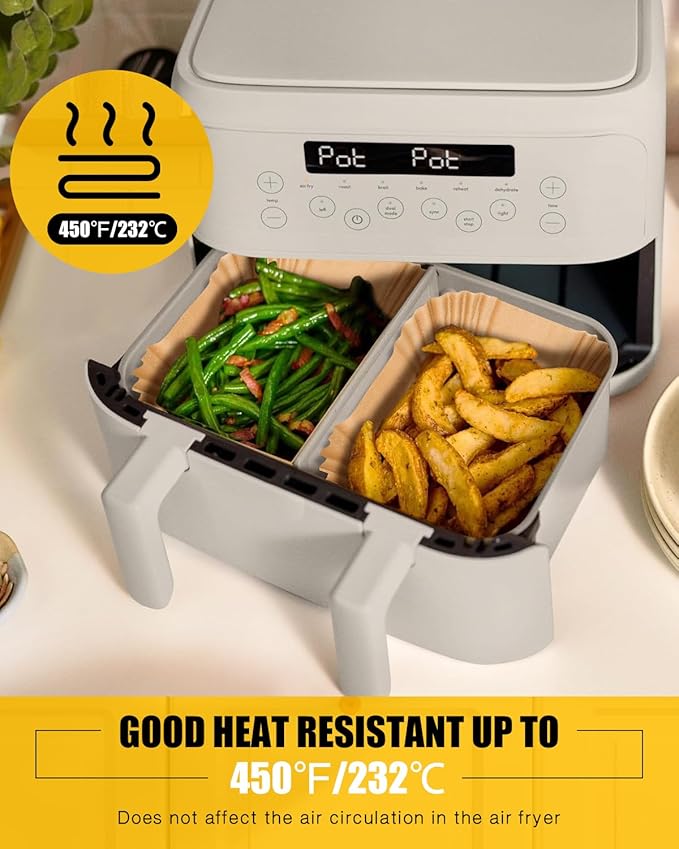 200PCs Air Fryer Paper Liners for Bella 4 QT TriZone Airfryer,100PCs Large for Single Zone, 100PCs Small for Dual Basket, Nonstick Disposable Parchment Paper Baking Inserts Accessories, Free of Bleach