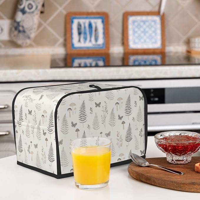 2 Slice Toaster Cover for Kitchen Botanical Leaf Butterfly Mushroom aterproof and Dustproof Toaster Dust Cover with Side Pockets Decorative Universal Cover for Wide Slot Toasters and Small Appliances