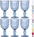 Blue-Wine-Glasses-Sunflower-Set-6 Blue Wine Glasses Set of 6 Vintage Hobnail Goblets 10 oz Dishwasher Safe