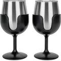 Camco Life is Better at The Campsite Wine Tumbler | Heavy Duty Double Wall Vacuum Insulation | Crafted of 18/8 Stainless Steel | Features Removable Black Stems | 2-Pk, 8-oz/Each (53485)