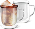 ovalware 500ml Double Wall Glass Coffee Mugs, Single Lip Mugs Made of Durable Borosilicate Glass, Insulated Coffee Mug with Handle for Hot and Cold Drinks - Frost White