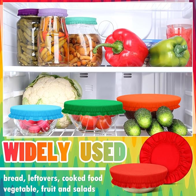 Patelai 10 Pcs Bowl Covers Reusable in 5 Size Stretch Cloth Fabric Elastic Food Storage Bowl Covers Bread Sourdough Lids for Proofing Food Fruits Leftover(Rainbow,Rainbow Style)