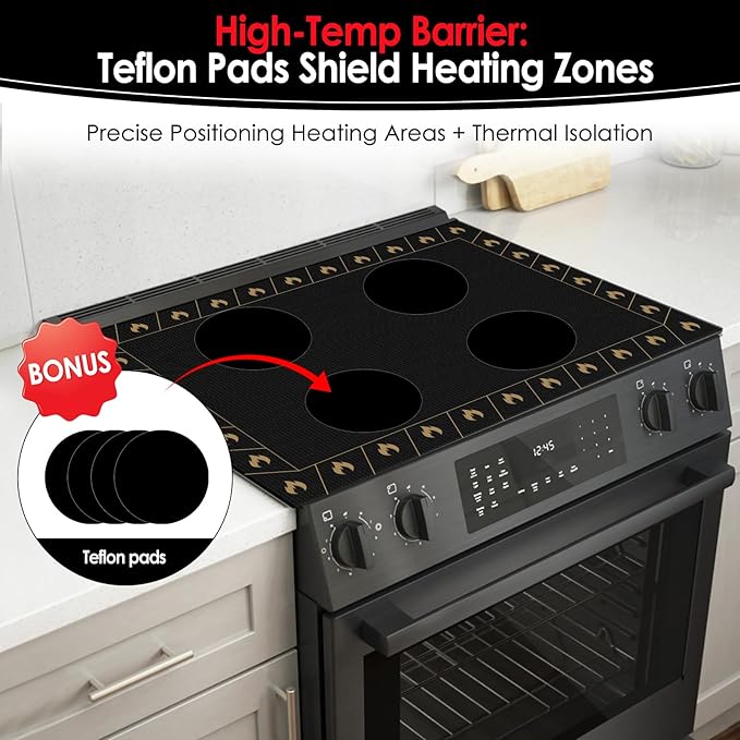 KitchenRaku Large Induction Cooktop Protector Mat 20.4 x 30.7 inch, Translucent (Magnetic) Electric Stove Burner Covers Antiscratch as Glass Top Stove Cover or Electric Stove Top (Flame Pattern)