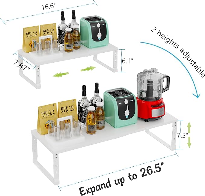 Jojocross Expandable Stackable Spice Rack Organizer for Kitchen Cabinet,Adjustable Counter Shelf, countertop, Pantry,Cupboard,Bathroom,Bedroom(2Packs/White/Medium)