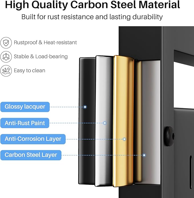 Expandable Microwave Stand Countertop, 2-Tier Adjustable Microwave Oven Rack with 8 Hooks & 2 Holders, Heavy Duty Carbon Steel Microwave Shelf for Kitchen Counter Organizer and Storage, Holds 120lbs