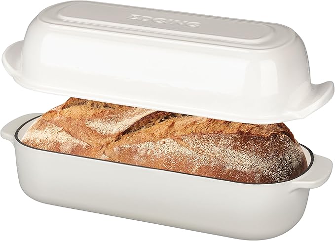 EDGING CASTING Enameled Cast Iron Loaf Pan with Lid, Bread pan, Dutch Oven Bread pan for Homemade Sourdough Bread Baking, 12.5x5.5 inch, 5qt, White