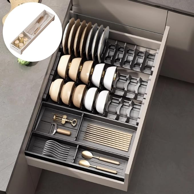 Dish Drying Rack, Stainless Steel Adjustable Bowl Plate Drainer, Pot Lid Holder, Plate Organizer for Cabinet for Cutting Boards, Cooling Racks (Milk White,16.14 * 3.93 inch,Tool Box A)