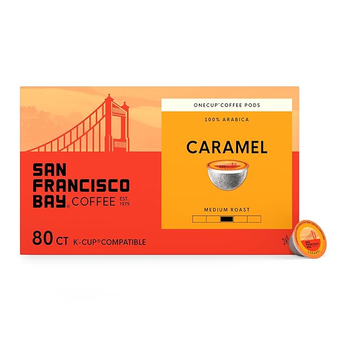San Francisco Bay K-Cup Coffee Pods, Caramel (80 ct), Medium Roast, Commercially Compostable Single-Serve Flavored Coffee Pods