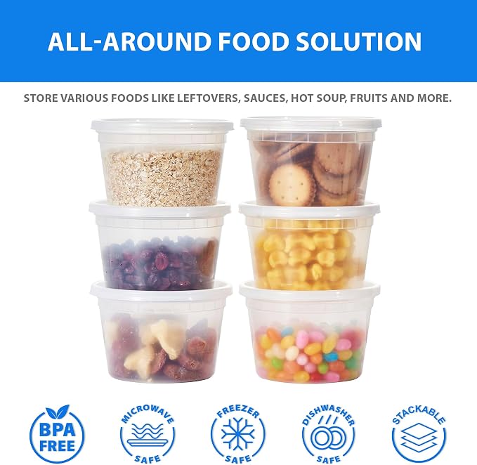 Plastic Deli Containers with Lids, 48 Sets 16 oz Soup Storage Meal Prep Box