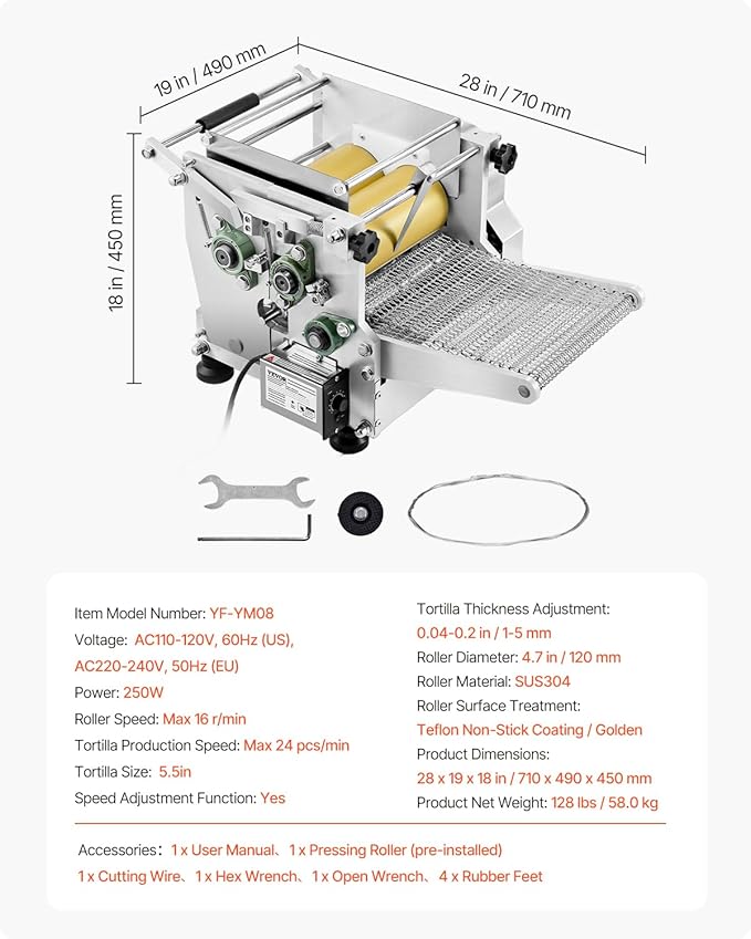 VEVOR Electric Tortilla Maker, 5.5 Inch Diameter Automatic Corn Tortilla Making Machine with Non-Stick Coating, Electric Chapatti Machine Suitable for Produce Sopes Gorditas Roti Pita Tortilla Pizza