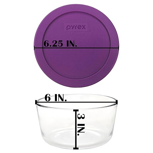 Pyrex 7201 4-Cup Glass Bowl & 7201-PC Purple Food Storage Replacement Lid (4-Pack) - Made in USA