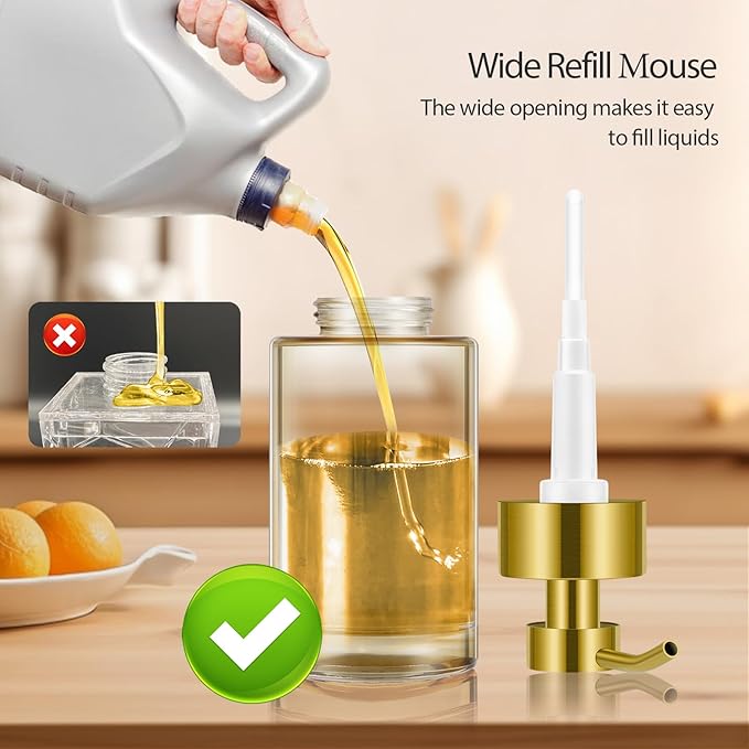 Glass Soap Dispenser with Stainless Steel Pump,12oz Gold Hand Liquid Soap Dispenser,Thick Glass Soap Dispenser for Bathroom,Kitchen