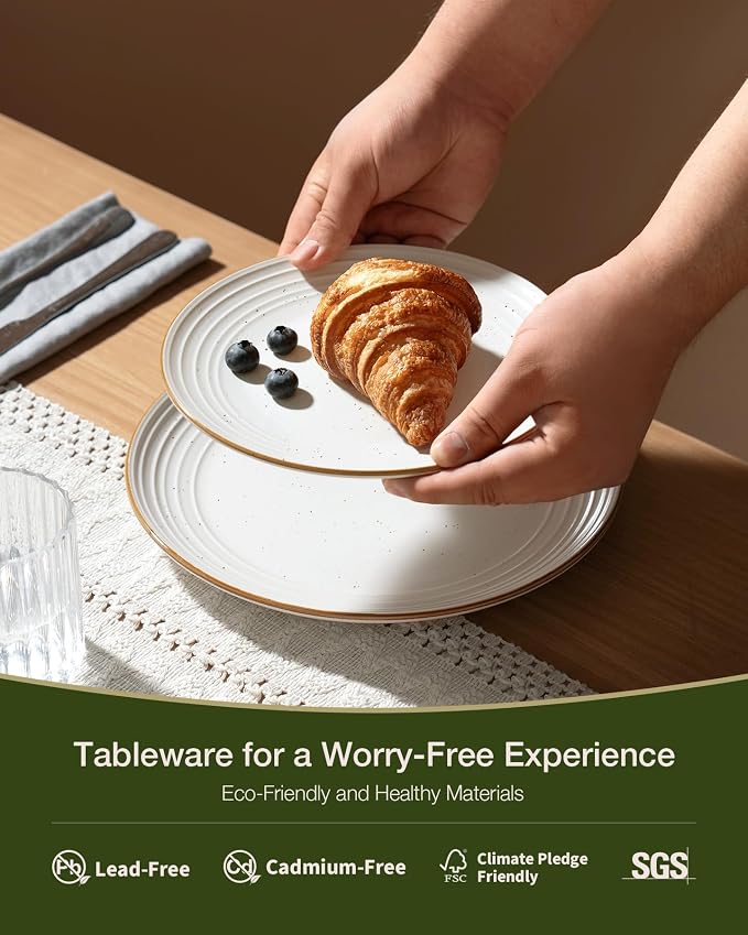 Famiware Jupiter 18-Piece Stoneware Dinnerware Sets for 6 – Handcrafted Plates and Bowls with Speckles & Embossed Swirls, Chip & Scratch Resistant, Modern Rustic Dishes for Daily & Formal Use, White