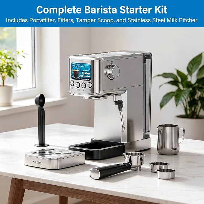XIXUBX 20 Bar Espresso & Cold Brew Coffee Maker with Milk Frother, 42oz Removable Tank, Stainless Steel, Perfect for Cappuccino, Latte, Home & Office, Brushed Silver