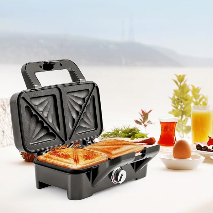 COSTWAY 1200W Waffle Maker with Removable Non-Stick Plates, Panini Grill Press with 5-Gear Temperature Control, 3-in-1 Sandwich Maker for Breakfast