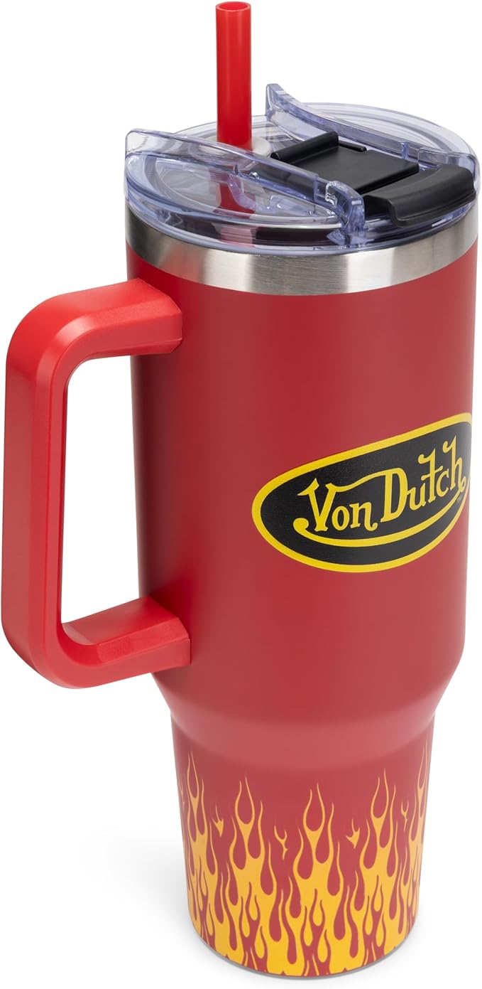 Von Dutch Red City of Angels 40oz Double Walled Insulated Food Grade Stainless Steel Tumbler, BPA Free - 24 Hours Cold / 10 Hours Hot