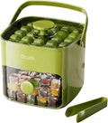 Compact Ice Cube Tray with Lid and Bin, Mini Press-Type Ice Cube Maker for Freezer, Space-Saving Small Ice Bucket with Tongs for RV, Office, Mini Ice Cube Trays & Water Bottles, BPA-Free (Green)