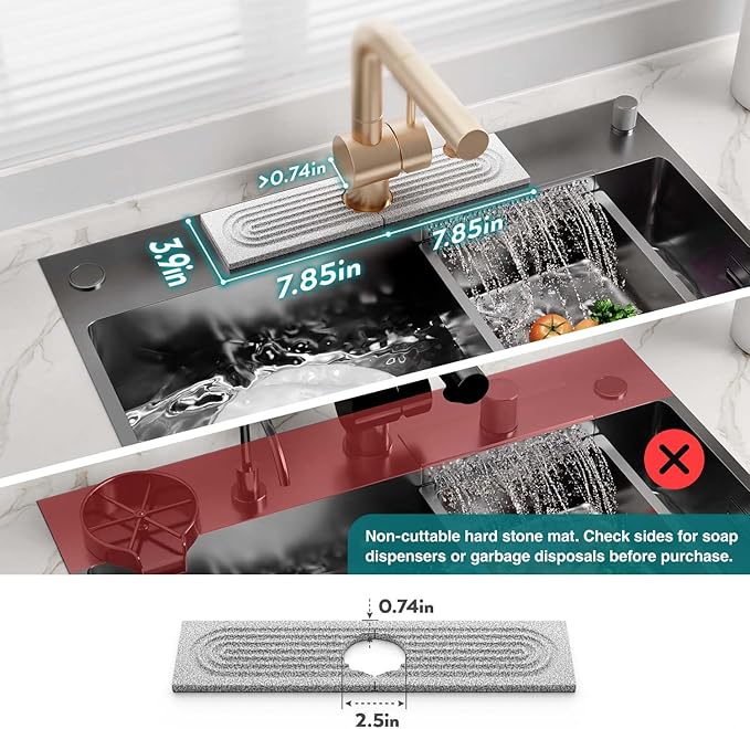 Stone Faucet Mat for Kitchen Sink, Diatomite Stone Drying Mat for Kitchen Counter, 2026 Upgraded Dishwasher-Safe & Ultra Absorbent, Chemical-Free Stone Dish Mat for Bottles Utensils (15.7" x 3.9")