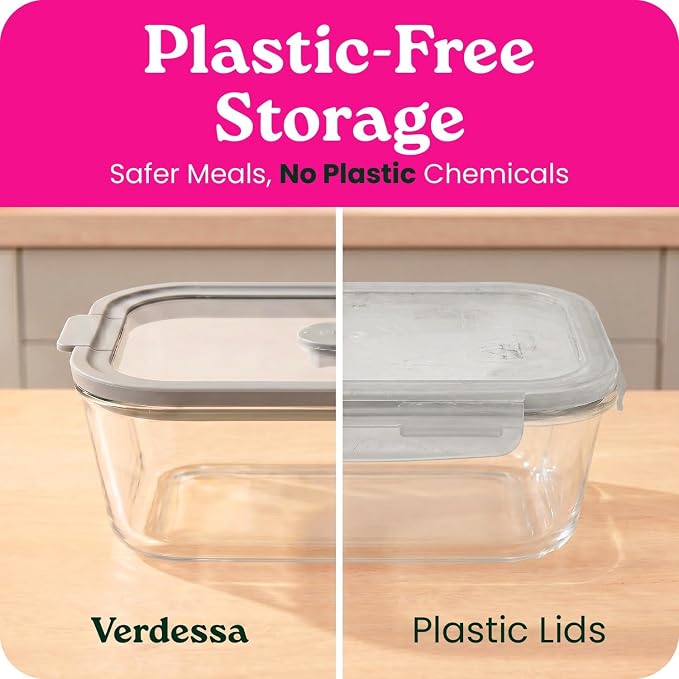6 Pack Non-Toxic Glass Storage Containers with Glass Lids –27 Oz Borosilicate Glass Meal Prep Containers for Lunch, Airtight Food Storage, Microwave & Freezer Safe-Plastic Free
