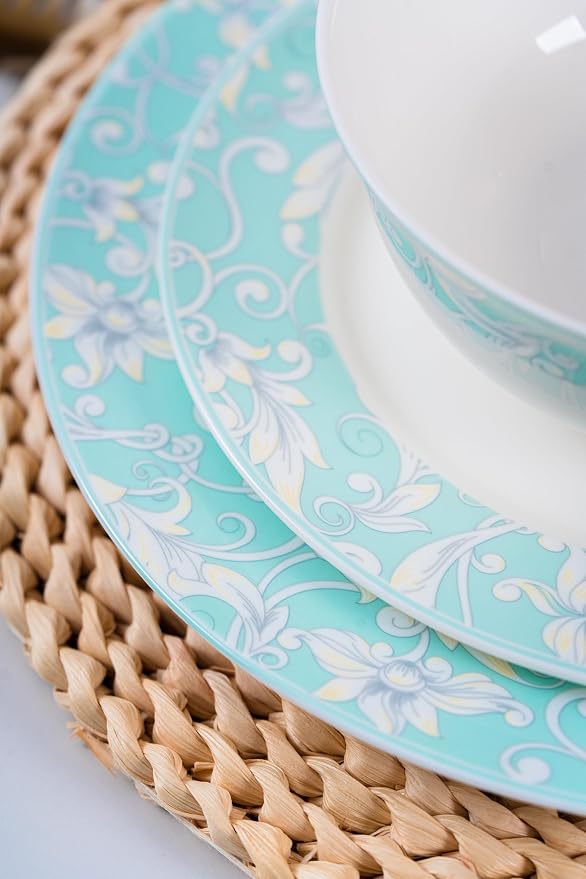 FHGNYSM 12-Piece Ceramic Dinnerware Set, Light Green | Plates and Bowls, Chip and Scratch Resistant, Microwave Safe, Dishwasher Safe, Home Restaurant Use