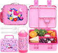 rockpapa Kids Lunch Box Set with 14oz Insulated Water Bottle & Lunch Bag, Leakproof 5.5 Cups Bento Box for School & Children, BPA-Free, Microwave Safe for Boys Girls (Pink Unicorn)
