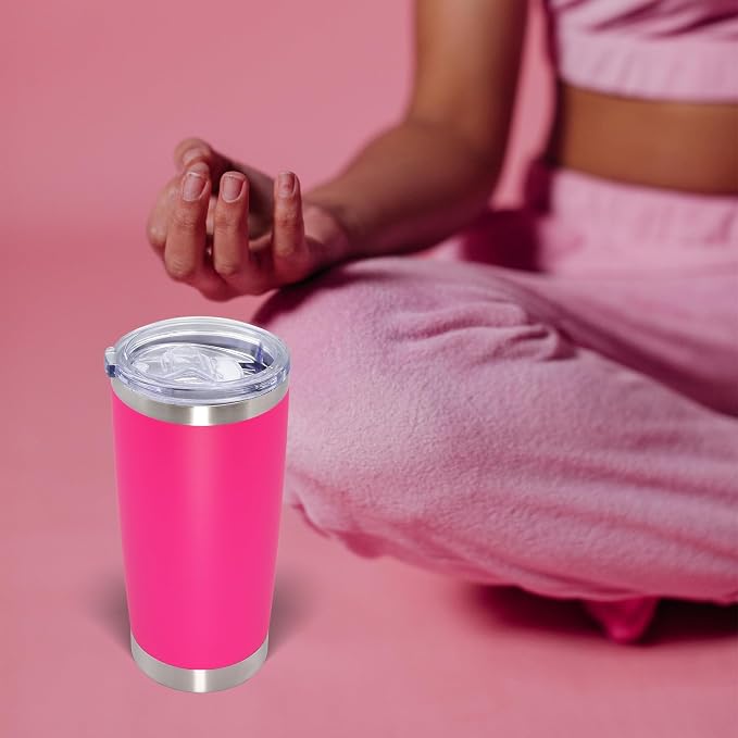 AIANJI 20oz Tumbler Bulk Stainless Steel Tumblers with Lid Vacuum Insulated Double Wall Travel Coffee Mug Powder Coated Tumbler Cup for Hot and Cold Drinks(Hot Pink, 6 pack)