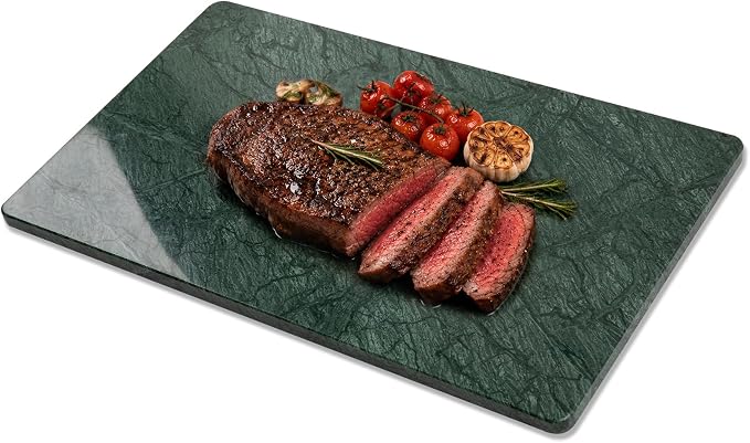 Green Marble Cutting Board, Marble Slab Pastry Board 12x20 Inch With Non-Slip Feet For Baking, Cheese, Charcuterie, Chocolate
