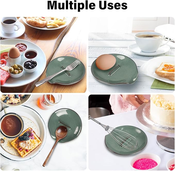 Egg Cracker Spoon Holder, Spoon Rest for Kitchen, Ceramic Spoon Holder for Stove Top, Cooking Spoon Holder,Heat Resistant Utensil Rest for Countertop, Dishwasher Safe