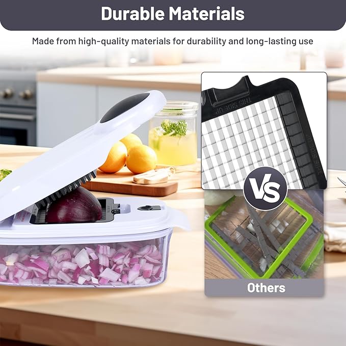 Veggie Chopper –13 in 1 Onion Chopper · Vegetable Chopper with Container · Pepper Chopper · Vegetable Slicer – Kitchen Gadget & Home Essentials (White & Black)