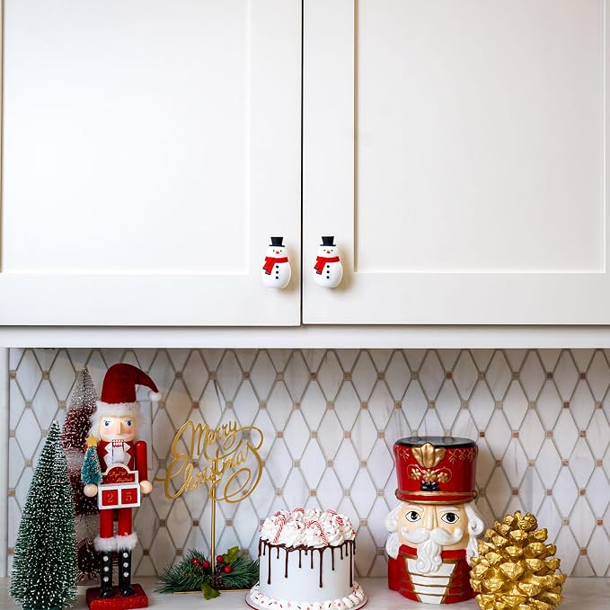Knobēz: Decorative Knob Covers - Snowman - 8pk - Stretch Over Hardware Decorations, Holiday-Winter-Christmas, Kitchen-Bathroom-Dressers-Home