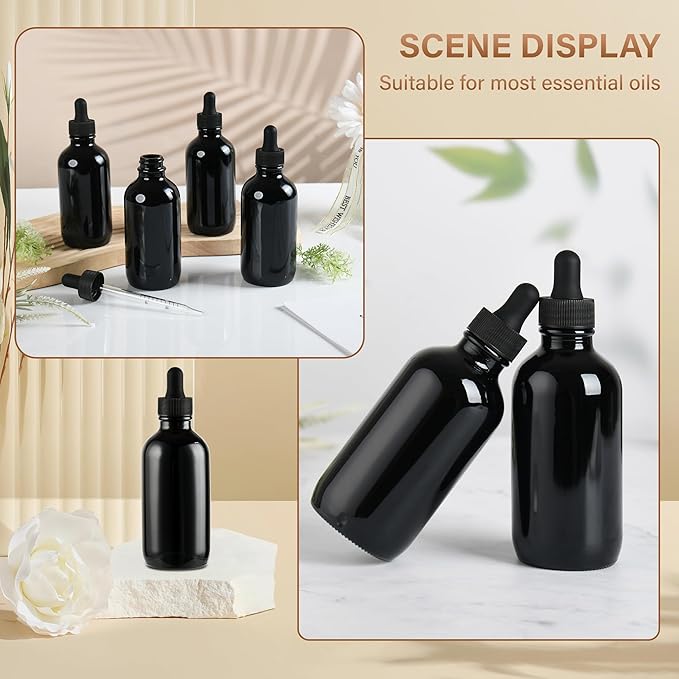 NOOEEISS 4 Pcs 4oz Black Glass Eye Dropper Bottle, Tincture Bottles With Leak-Proof Design, Stronger Suction for All Kinds of Mixed Liquids