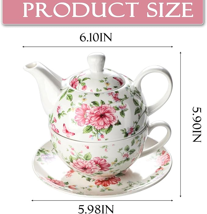 Tea Cup Set Ceramic Including 1 Teapot with lid 1 Tea Cup with 1 Sauser (C1)